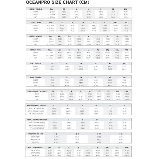 OceanPro-wetsuit Size-Chart