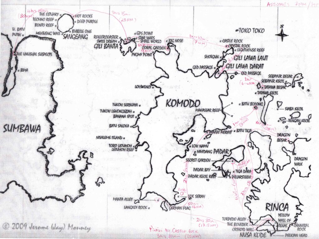 Komodo Map distances between dive sites