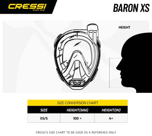 Cressi Baron Full Face Mask XS Size Chart