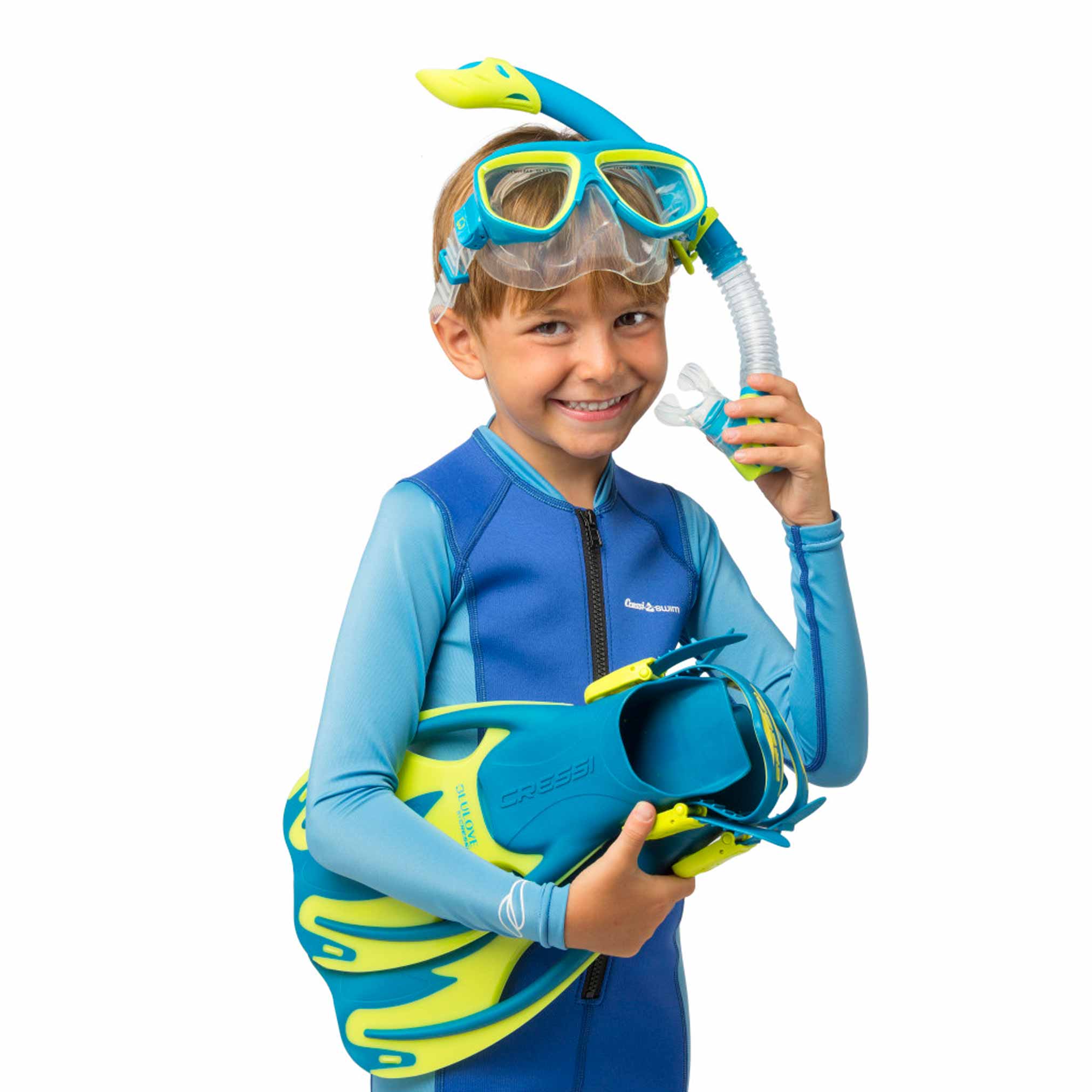 Cressi Pegaso + Iguana Dry Junior Combo Blue for kids