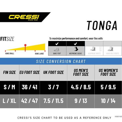 Cressi Tonga Fin Size Chart