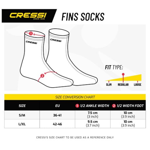 Cressi Lycra Fin Socks Size Chart