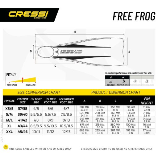 Cressi Free Frog Fins Size Chart