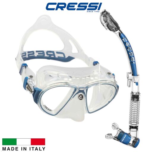 Cressi Zeus + Itaca Dry Mask Snorkel Set Clear Blue
