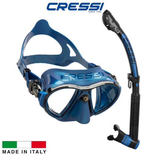 Cressi-Zeus-+-Itaca-Dry-Mask-Snorkel-Set-Blue-Metal