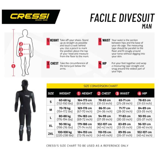 Cressi Facile Man 8mm Wetsuit Size Chart
