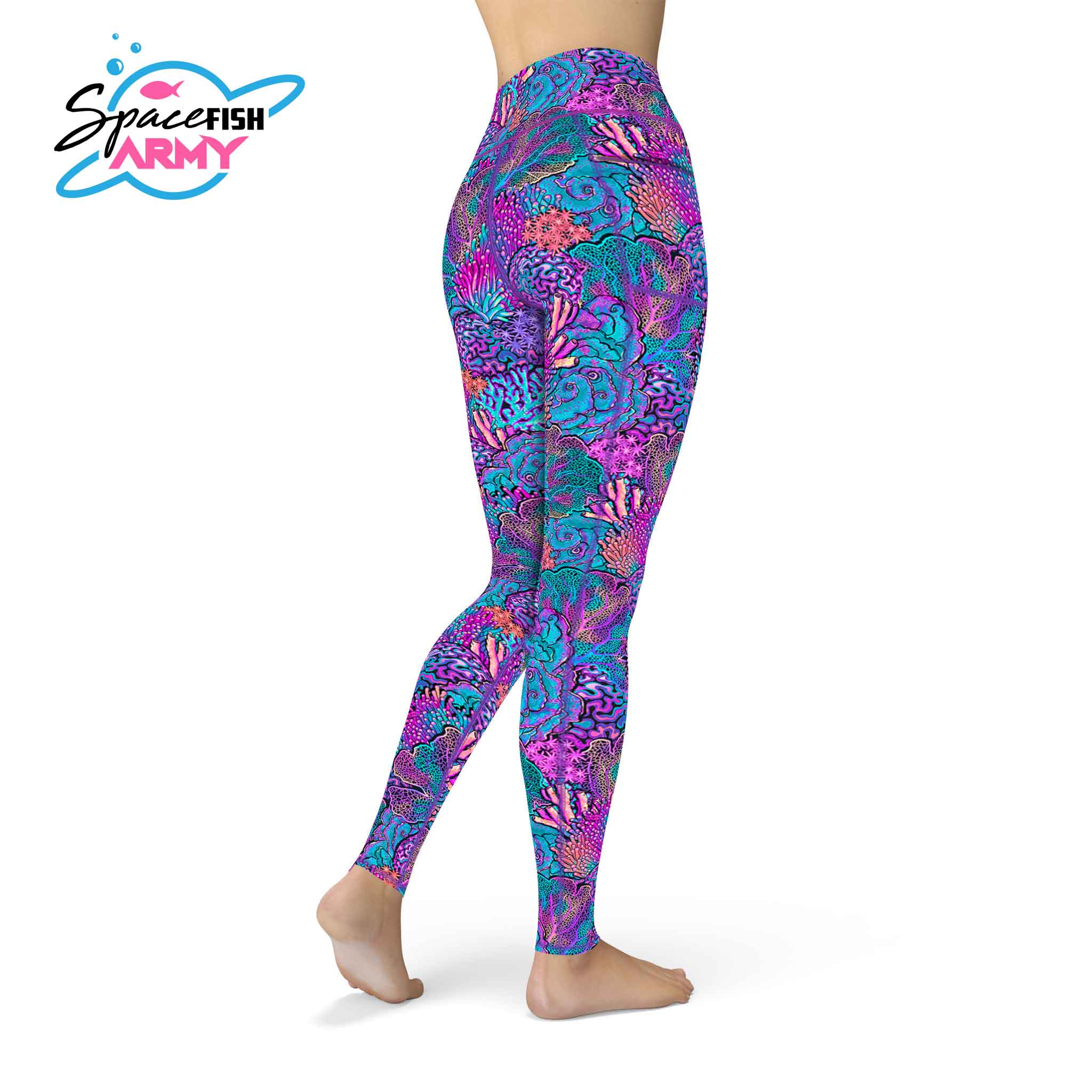 Spacefish Army Coral Kaleidoscope Contour Leggings