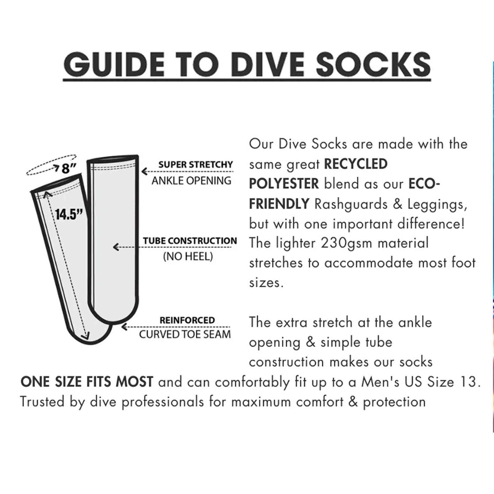 Spacefish Army Eco-friendly Coral Kaleidoscope Dive Socks Size Guide