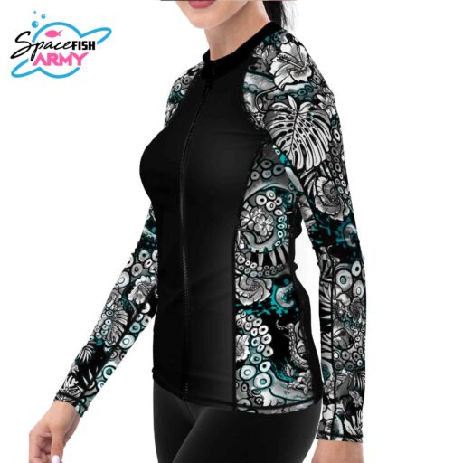 Spacefish Army Full Zip Electric Blue Octofloral Rash Guard