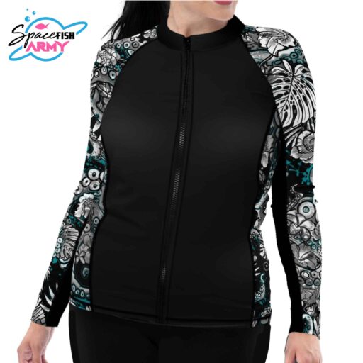 Spacefish Army Plus Size Electric Blue Octofloral Rash Guard