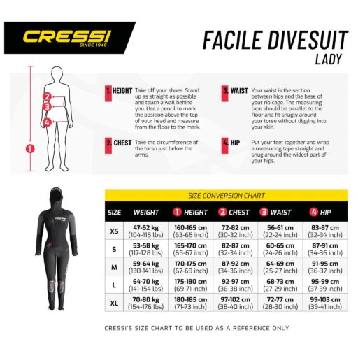 Cressi Facile Lady 8mm Wetsuit Size Chart