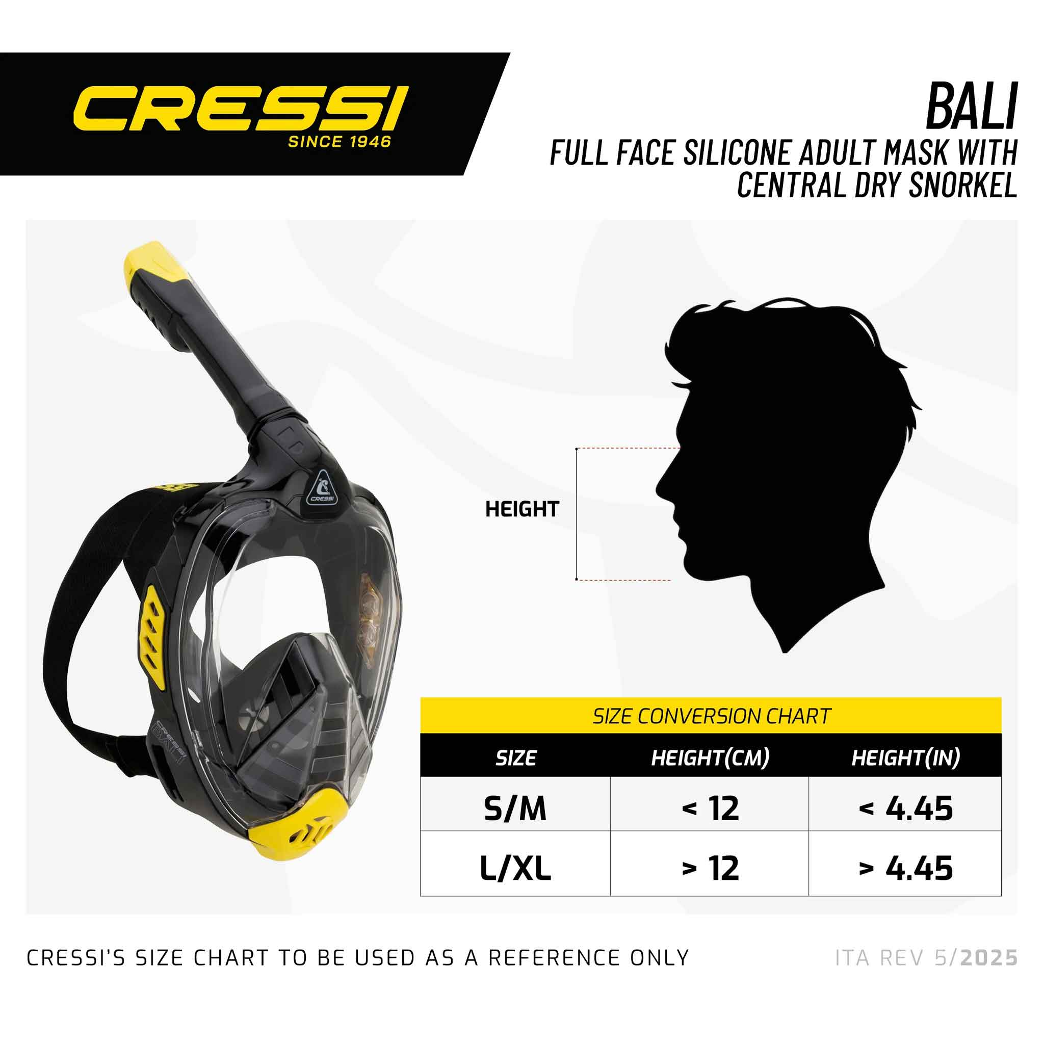Cressi Bali Full-Face Mask Size Chart
