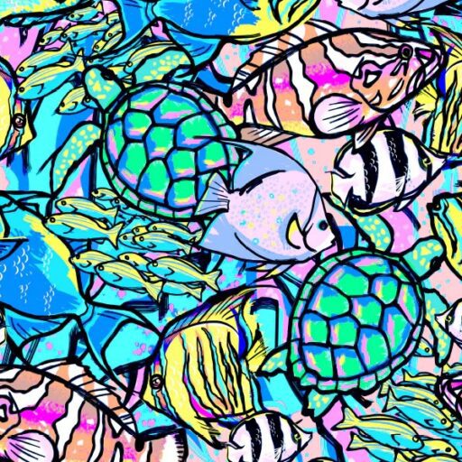 Spacefish Army Full-Zip Up Neon Fish Frenzy Rash Guard