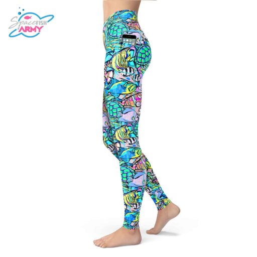 Spacefish Army Neon Fish Frenzy Contour Leggings Australia