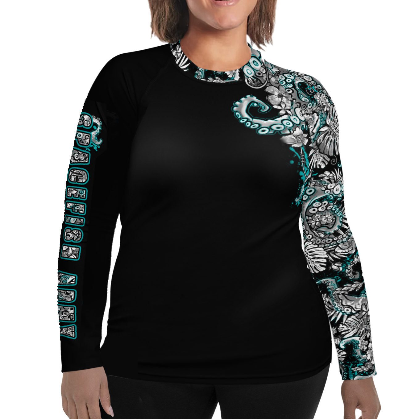 Spacefish Army Plus Size Electric Blue Octofloral Rash Guard