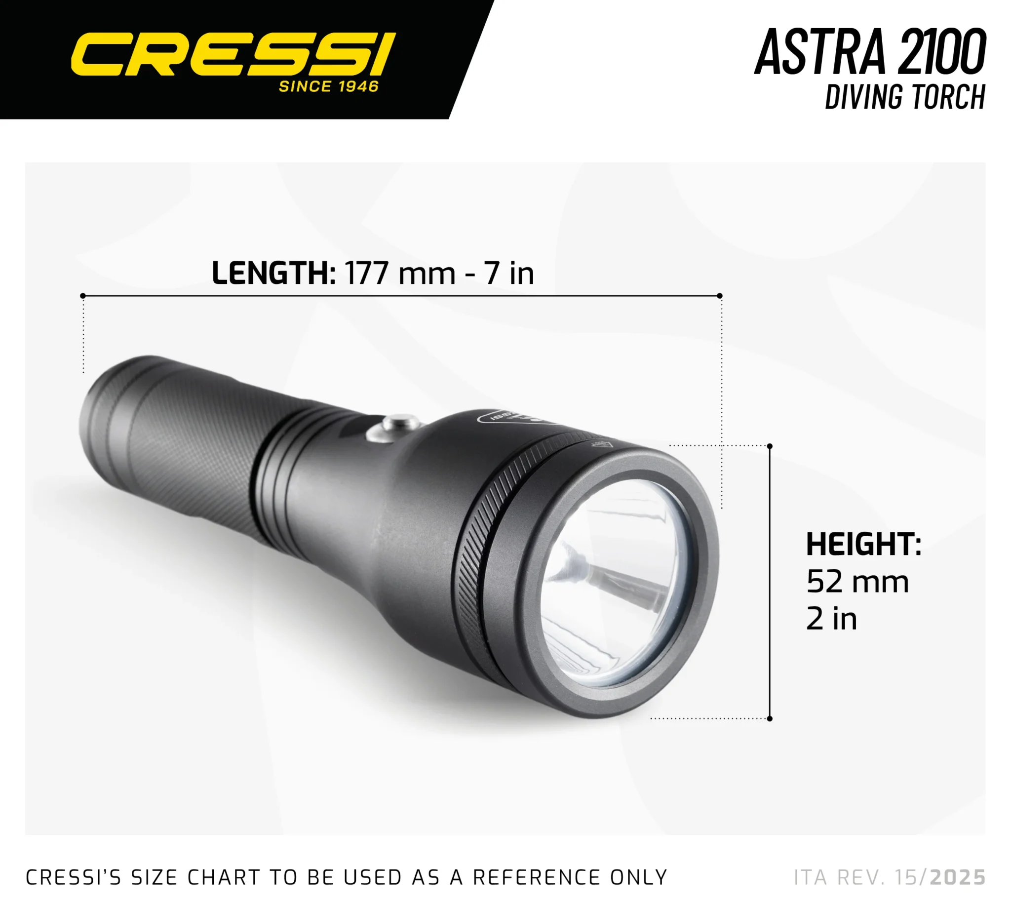 Cressi Astra 2100 Dive Torch Dimensions