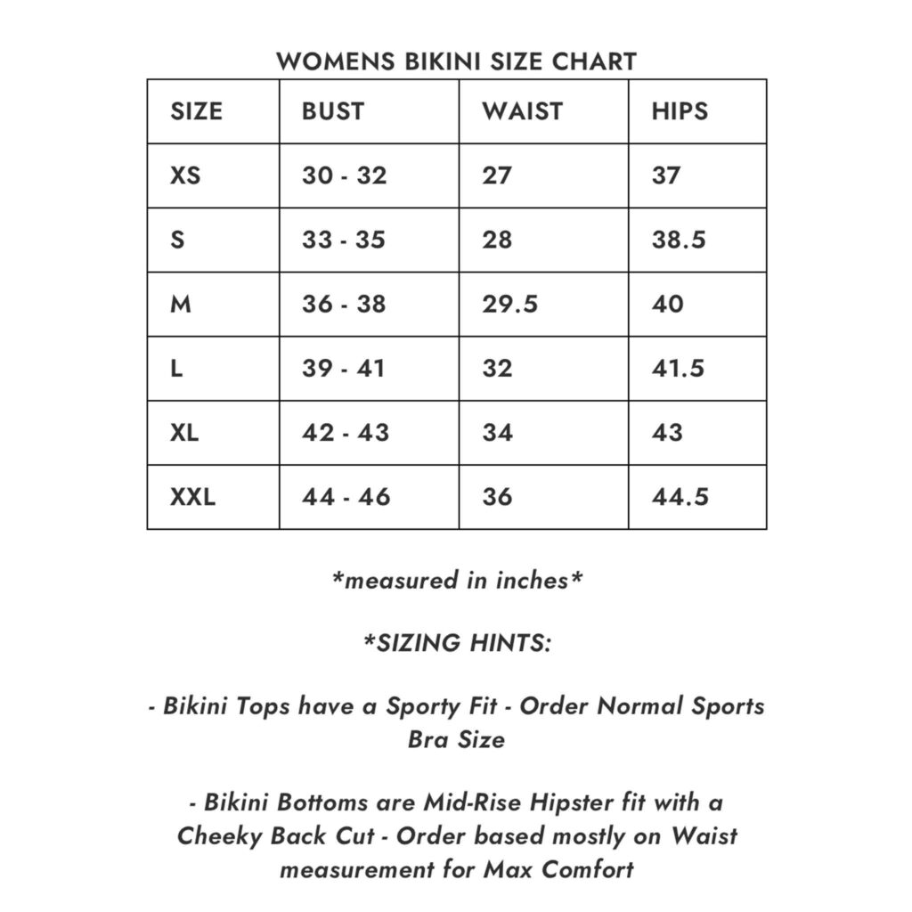 Spacefish Army Dye Bikini Sports Bra Hybrid Size Chart