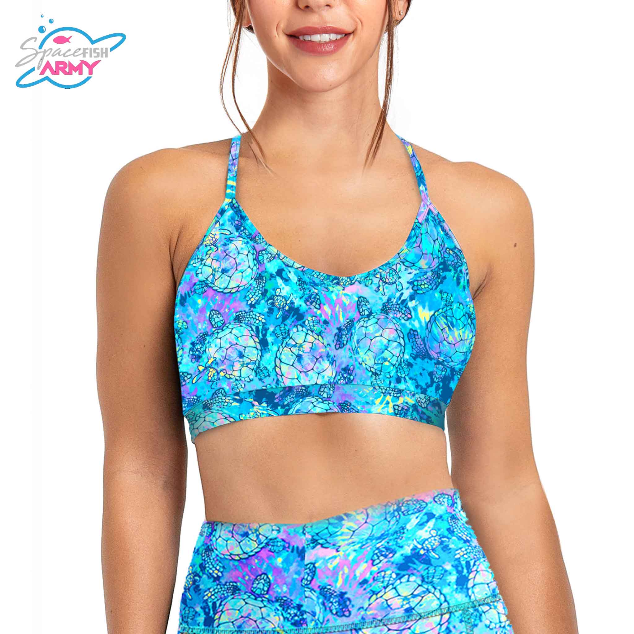 Spacefish Army Coral Turtle Tie Dye Bikini Sports Bra Hybrid