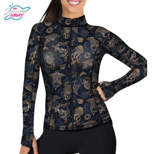 Spacefish Army Full-Zip Ocean Mandala Rash Guard
