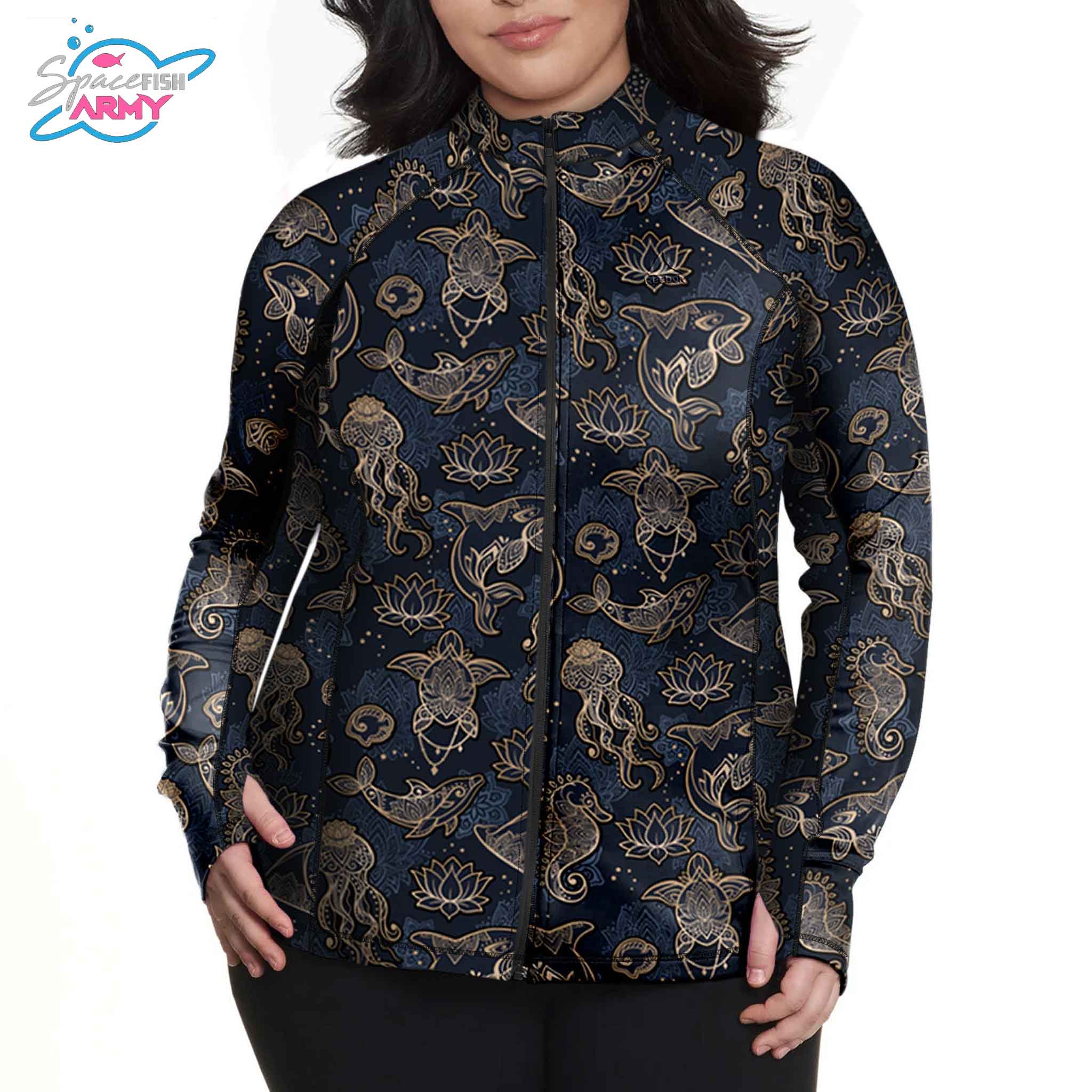 Spacefish Army Plus Size Ocean Mandala Rash Guard