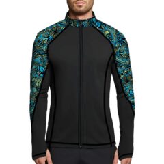 Spacefish Army Men's Full Zip Hammerhead Hibiscus Rash Guard