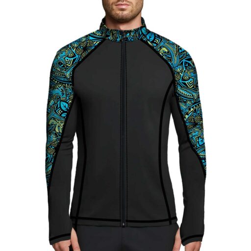 Spacefish Army Men's Full Zip Hammerhead Hibiscus Rash Guard